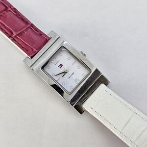 Tommy Hilfiger Women Watch 20MM Pink White Reversible Leather Bands New Battery